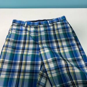 Men's Blue Plaid Flat Front Shorts